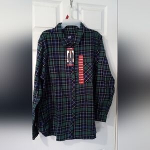 Gap Women's NWT long sleeve button up. Blue and green plaid
